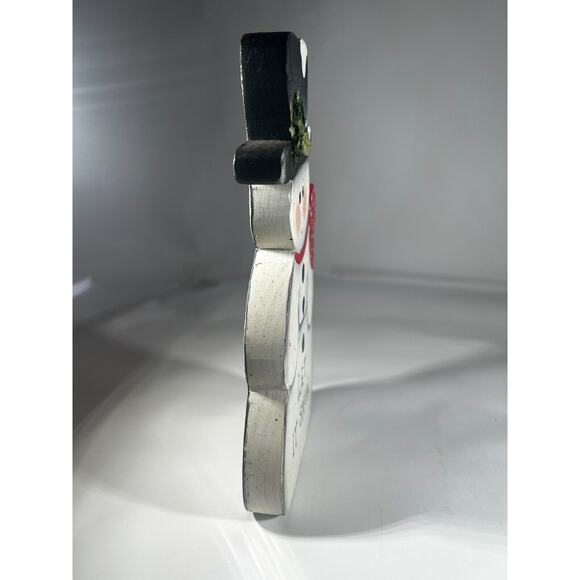 Vintage Christmas Handpainted Folk Snowman Let It Snow Wooden Decor - Picture 5 of 9